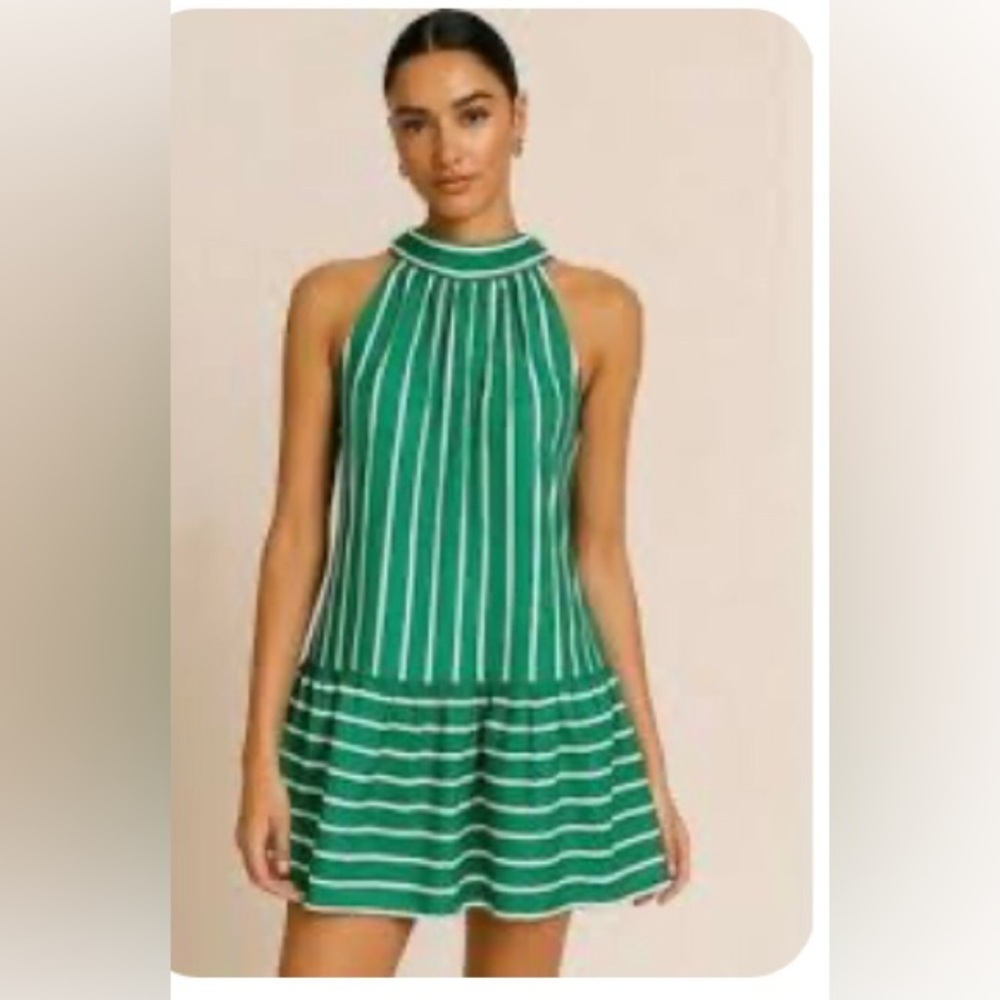 Christian Lacroix poplin halter neck tie mini dress womens L seaweed green staud